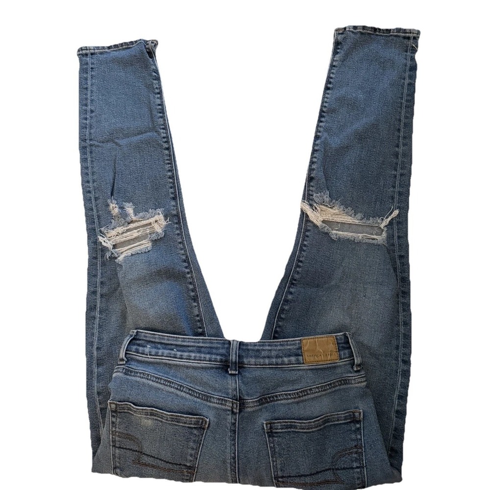 American Eagle Distressed Mom Straight Jeans Size 2 Distressed Knees Y2k Retro